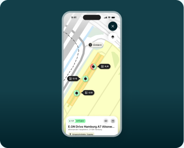 App screen showing the site layout of a truck charging location
